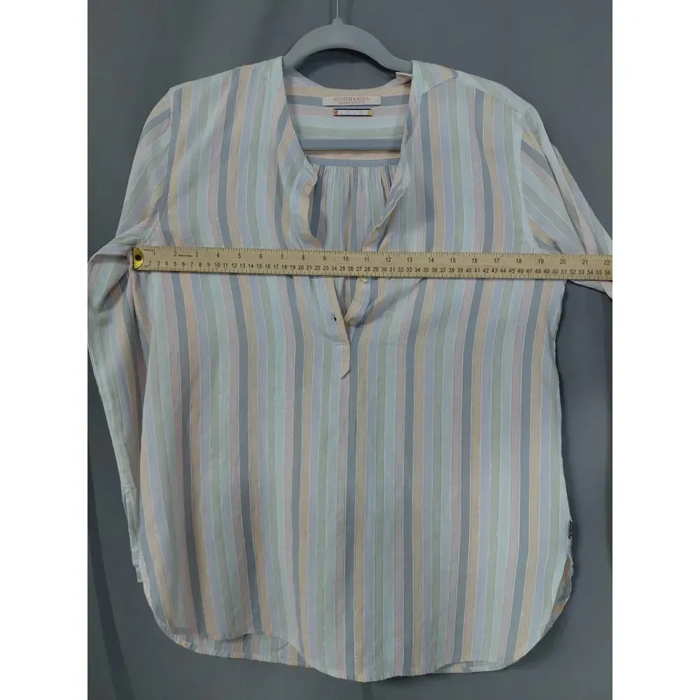 Maison Scotch White V-Neck Striped Breathable Blouse Women Size 1